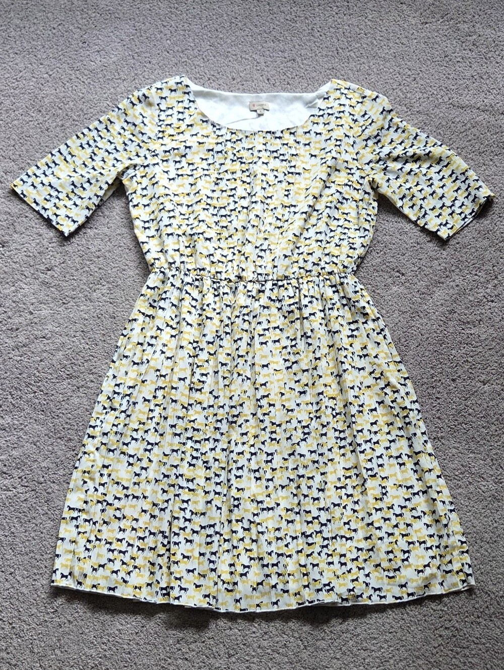 Cremieux Kensington Vintage Inspired Horse Print Pleated Dress, Size 8 Preppy